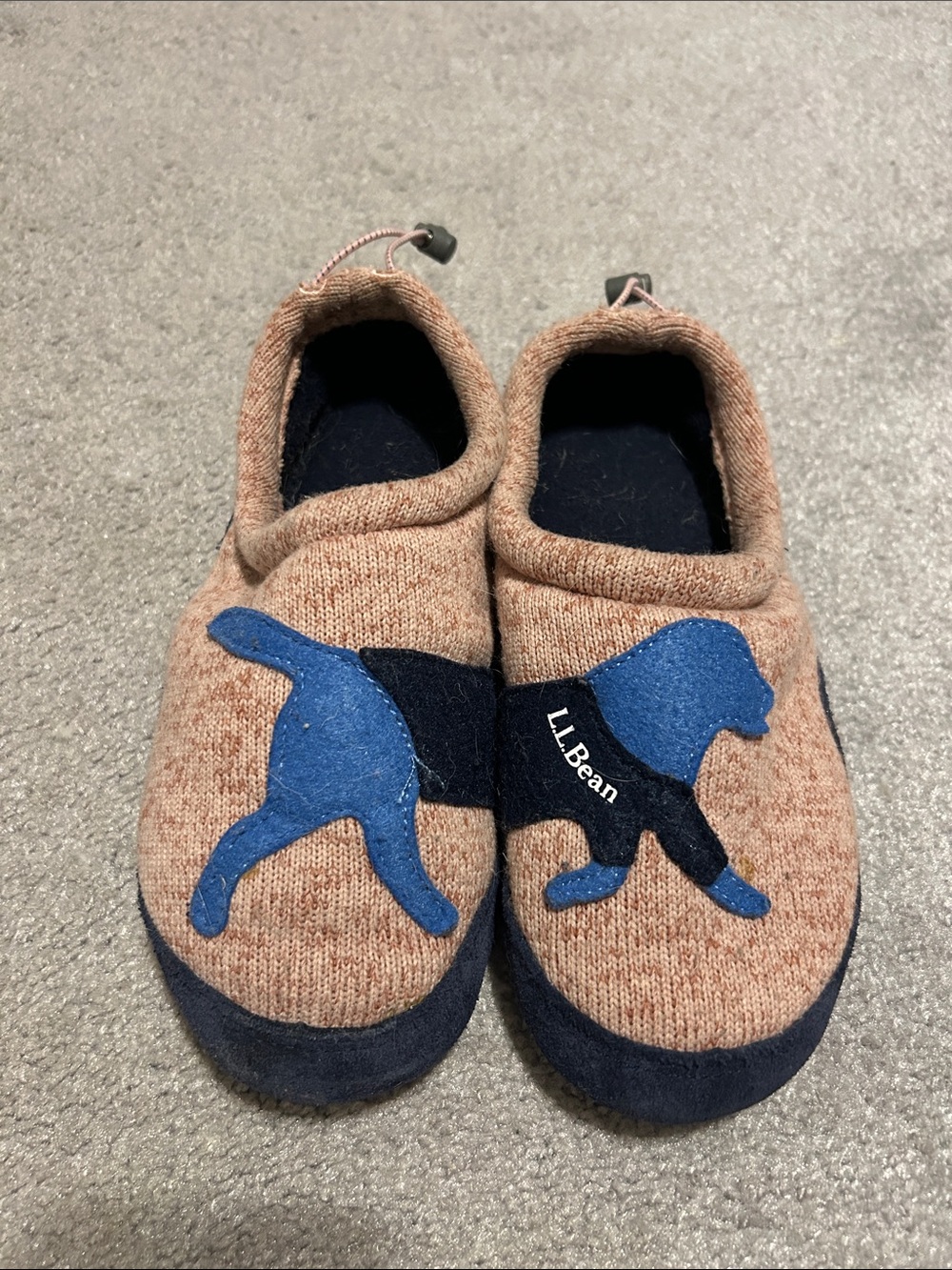 L.L. Bean pink Slippers with Blue Dog Appliqué size 3-4
